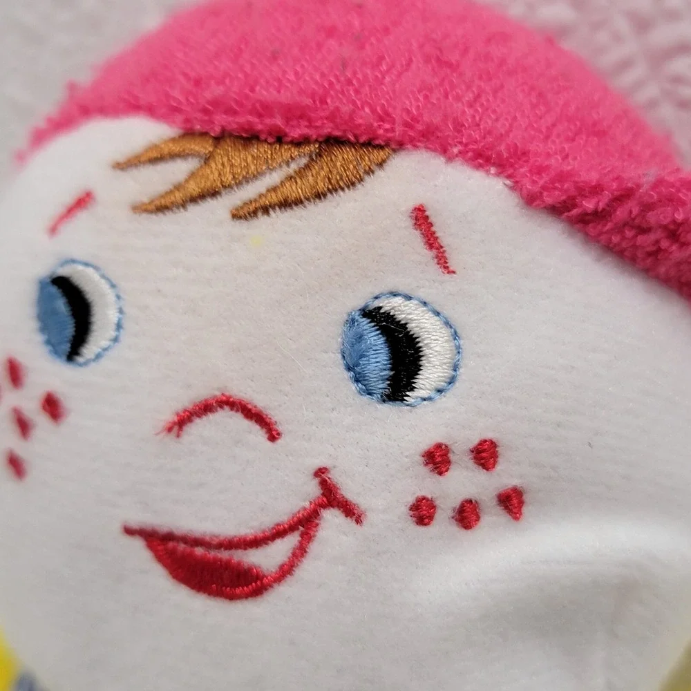 Terrycloth Boy Baby Doll Freckles Plush Rattle Yellow Pink Hat Blue Overalls